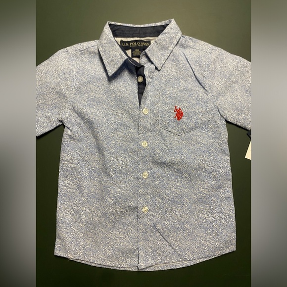 NWT US Polo Assn Blue & White short sleeve button down (little boys) - Picture 1 of 5